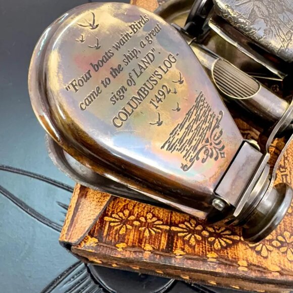 Brass Spyglass Folding Binocular Nautical Adventure in Handmade Leather Box Gift - Picture 7 of 11